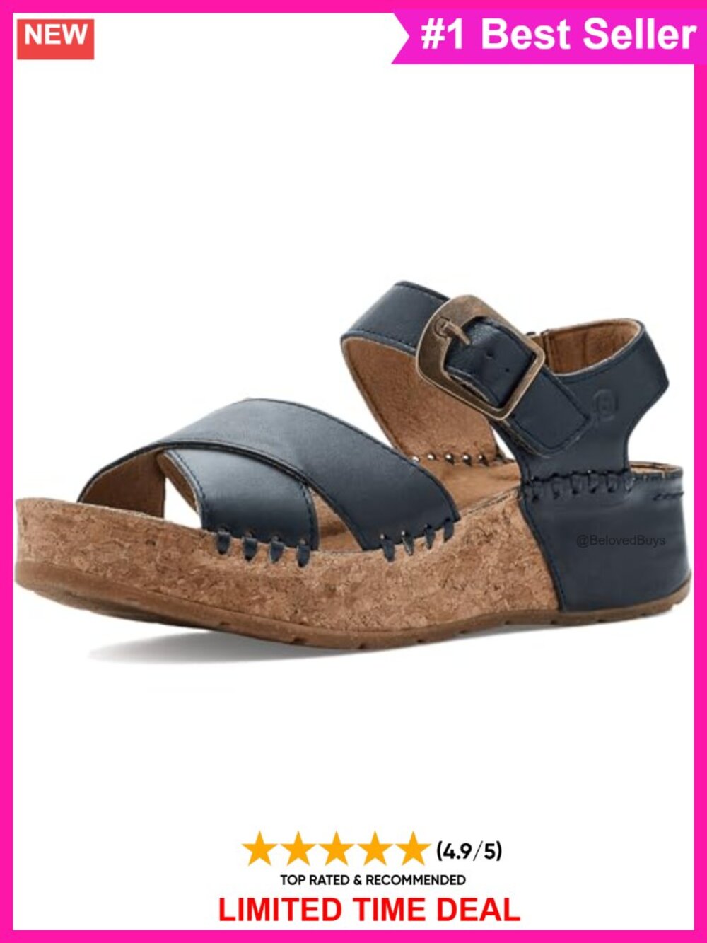 Hand Finished Full Grain Leather Wedge Sandal Adjustable Buckle Casual